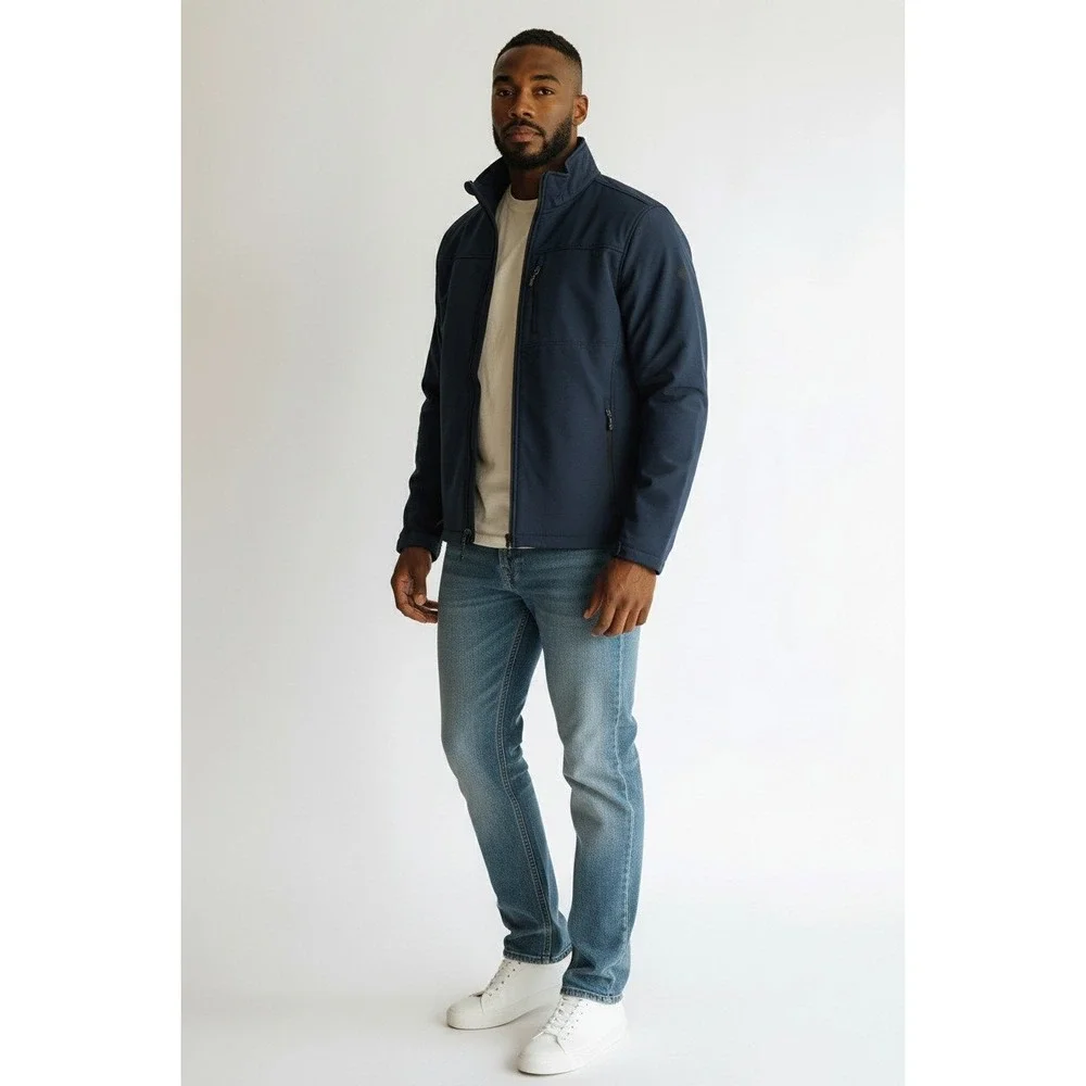 Free Country Men Jacket Size M Navy Super Softshell Wind Breaker Water Resistant